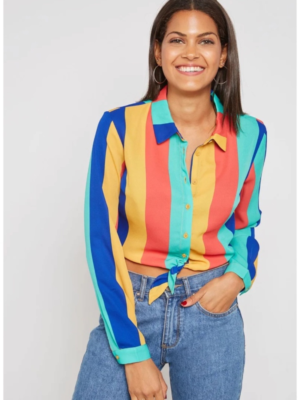 (10) NEW Forever 21 Multicolor Stripe Tie Front Button Up Top 0X